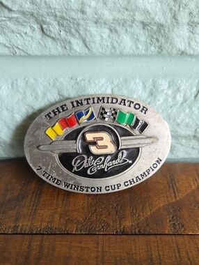 Vintage 1997 Solid Pewter Dale Earnhardt 'The Intimidator' Oval Belt Buckle